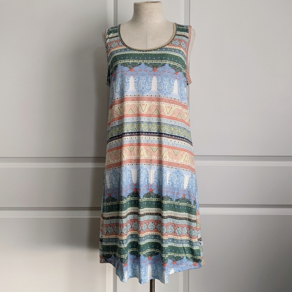Echo Lounge Sleep Night Dress Chemise Sleeveless Scoop Neck Multicolor L NWT